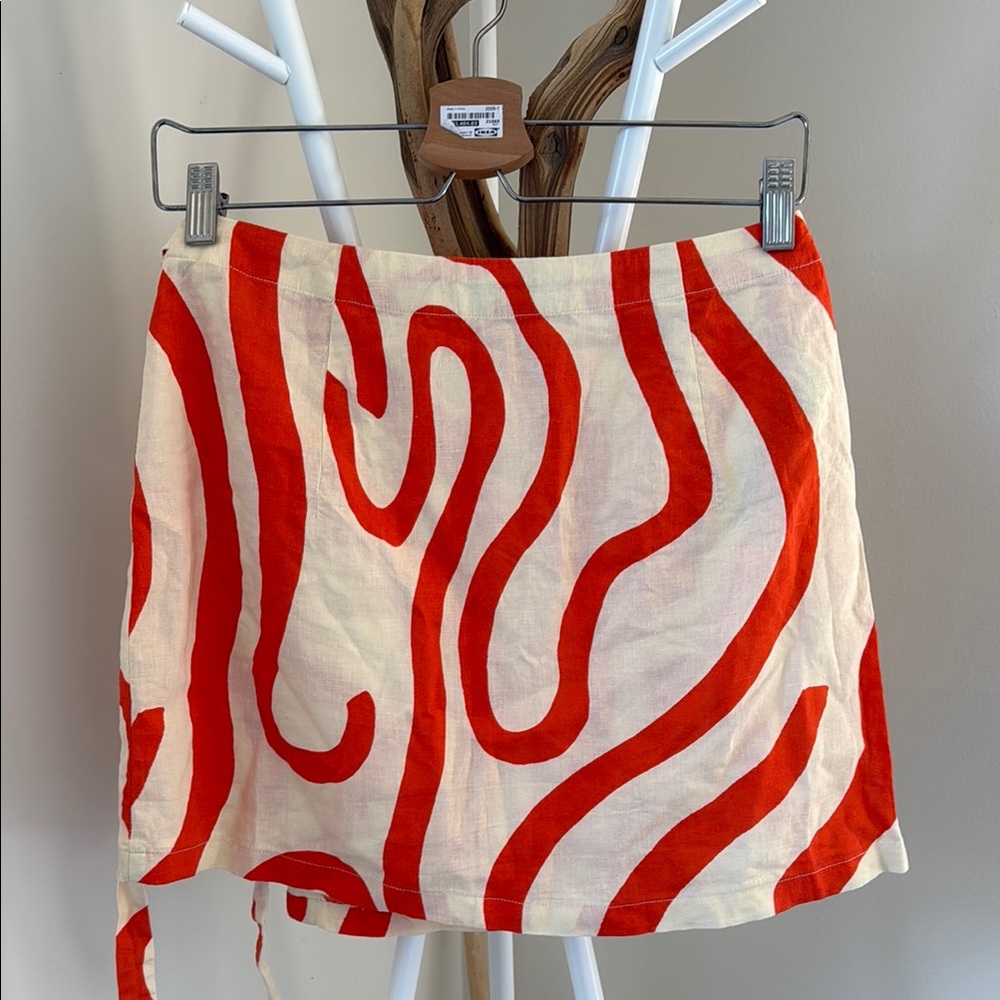 Orange and cream linen Striped Wrap Skirt - Picture 4 of 4